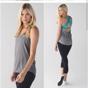 Lululemon Wild Strappy Draped Open Back Tank Top Heathered Slate / Blue Tropics